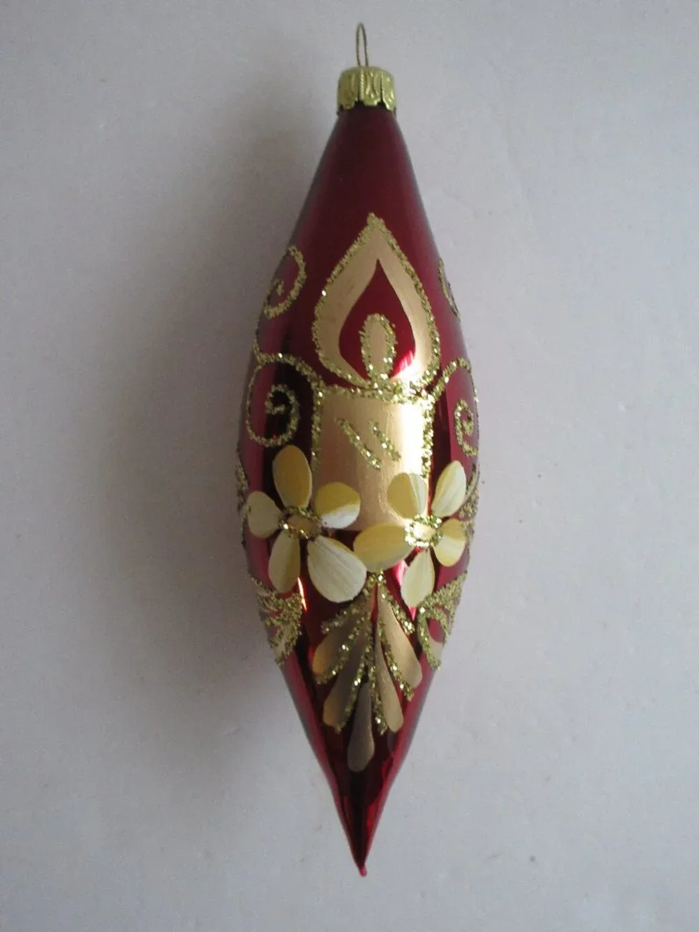 Bronner's Burgandy Teardrop Glass Christmas Ornament Hand Painted Candle Germany